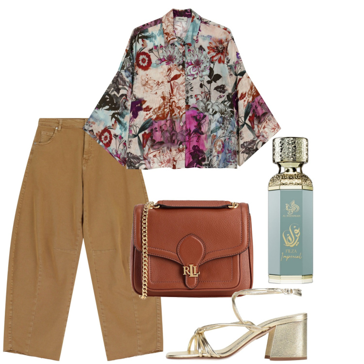 Outfit donna - Giugno. Stile Bon Ton per Tutti i giorni. Abbinamento con borse a spalla, sandali in pelle, profumi, camicie, pantaloni.