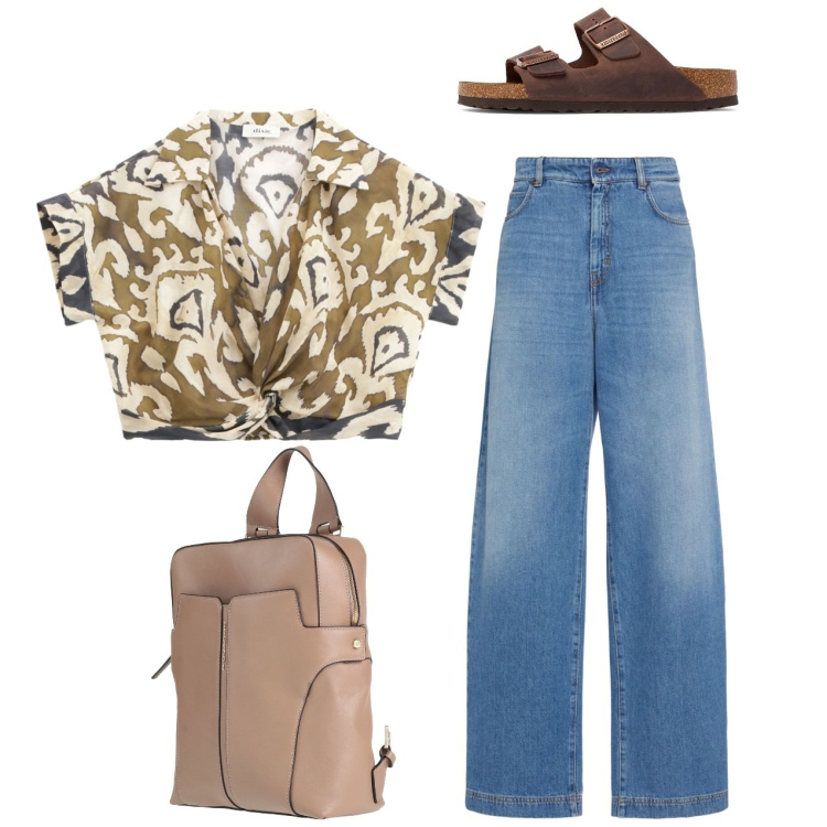 Outfit donna - In camicia. Stile Casual per Tutti i giorni. Abbinamento con zaini, top, jeans, sandali in pelle.