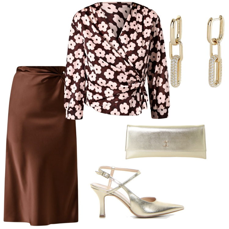 Outfit donna - Cerimonia estiva. per Cerimonia. Abbinamento con orecchini, gonne longuette, bluse, pochette, sandali col tacco.
