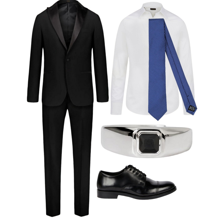 Outfit uomo - Lo sposo. per Serata speciale. Abbinamento con cravatte, anelli, abiti, scarpe stringate, camicie.