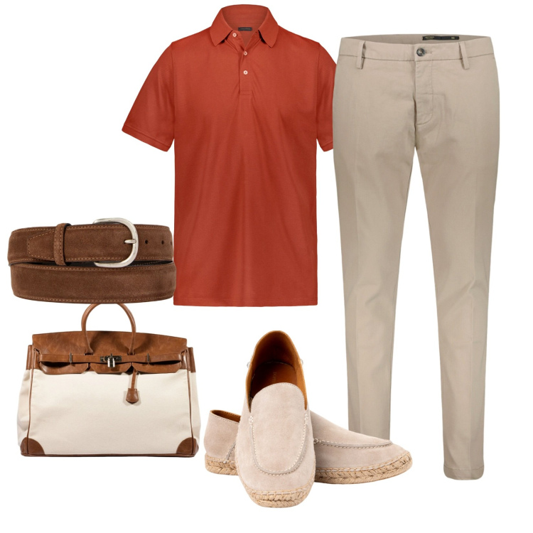 Outfit uomo - A lavoro. per Ufficio. Abbinamento con espadrillas, cinture, polo, pantaloni, borse sportive.