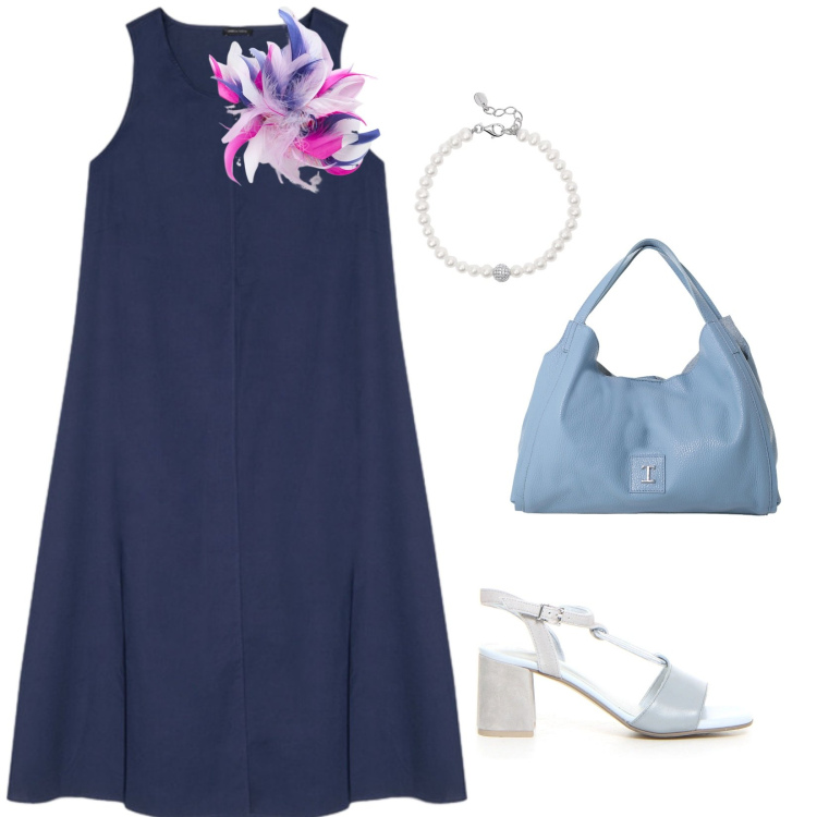 Outfit donna - Solo accessori. per Tutti i giorni. Abbinamento con braccialetti, pochette, vestiti midi/longuette, sandali col tacco, accessori per capelli.