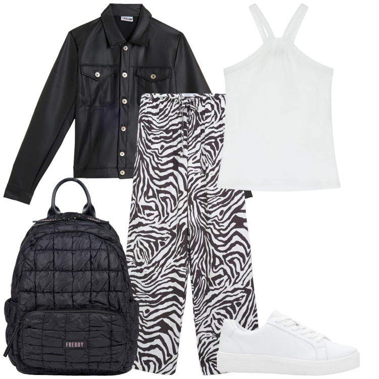 Outfit donna - In scooter. Stile Mannish per Tutti i giorni. Abbinamento con sneakers, pantaloni, giacche, zaini, top.