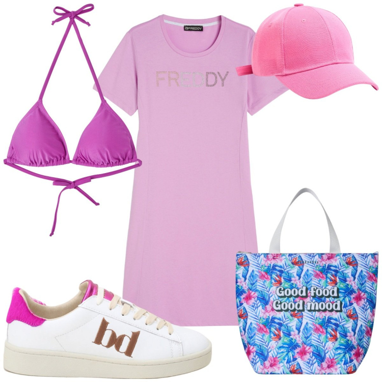 Outfit donna - Total look #2192538. Stile Basic per Mare. Abbinamento con bikini, borse tote, cappelli, sneakers, vestiti lunghi.