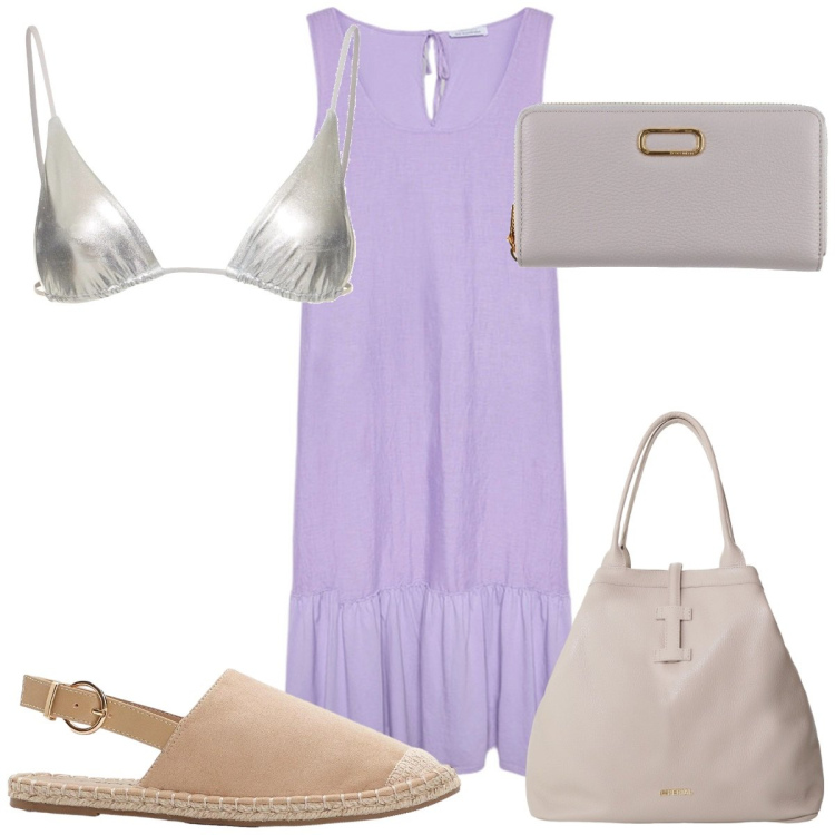 Outfit donna - Total look #2192546. Stile Minimal per Mare. Abbinamento con espadrillas, portafogli, borse tote, vestiti lunghi, bikini.