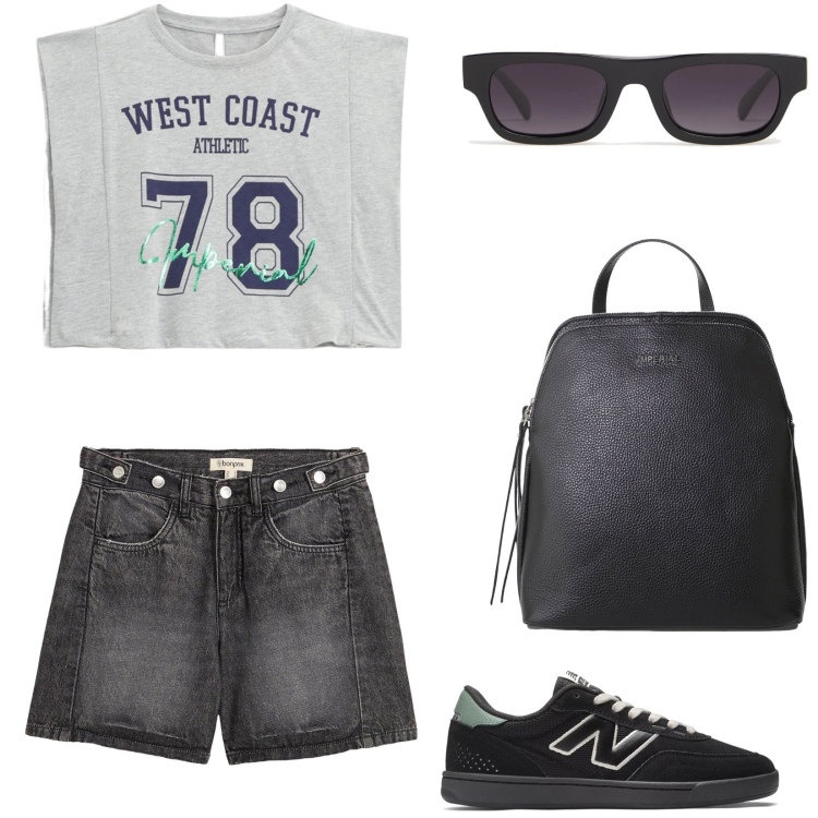 Outfit donna - Sportivissima me. Stile Urban per Tutti i giorni. Abbinamento con shorts, sneakers, t-shirt sportive, zaini, occhiali da sole.