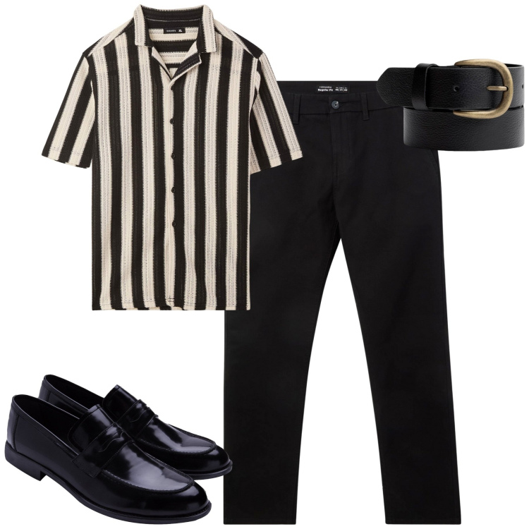 Outfit uomo - Giugno. Stile Urban per Tutti i giorni. Abbinamento con pantaloni chino, camicie a manica corta, cinture, scarpe stringate.