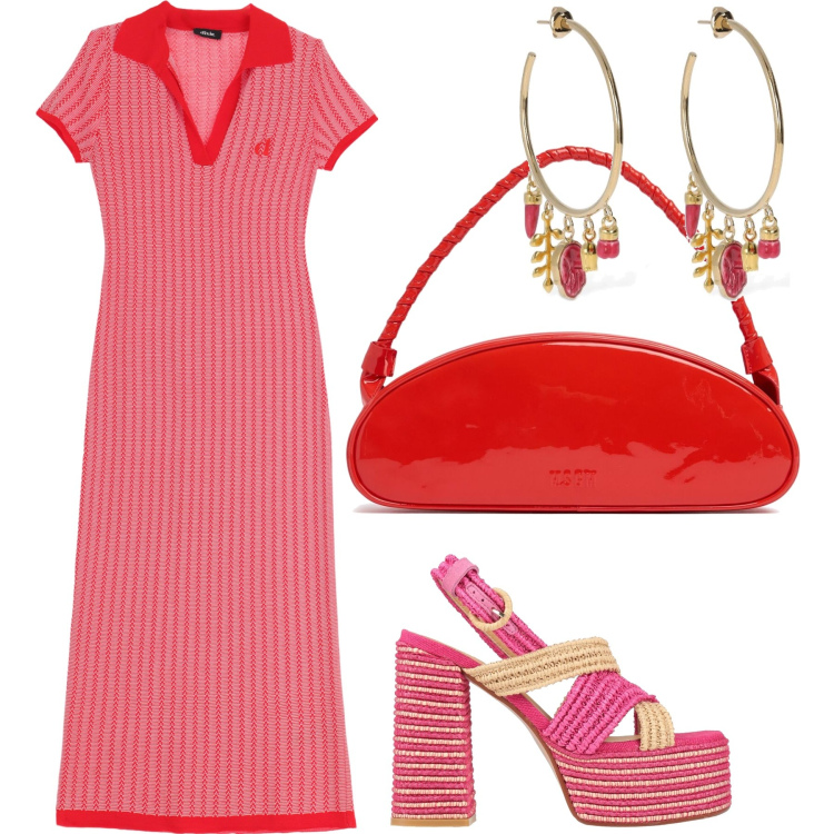 Outfit donna - Fresca pizza con amici. Stile Trendy per Serata fuori. Abbinamento con sandali in pelle, vestiti midi/longuette, orecchini, borse a spalla.