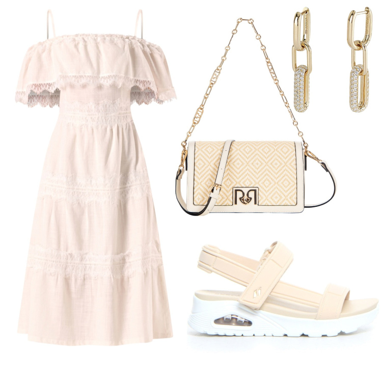 Outfit donna - Catena. Abbinamento con orecchini, borse a tracolla, vestiti lunghi, sandali.