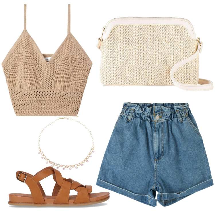 Outfit donna - Total look #2192714. Abbinamento con borse a tracolla, top, shorts, collane, sandali.