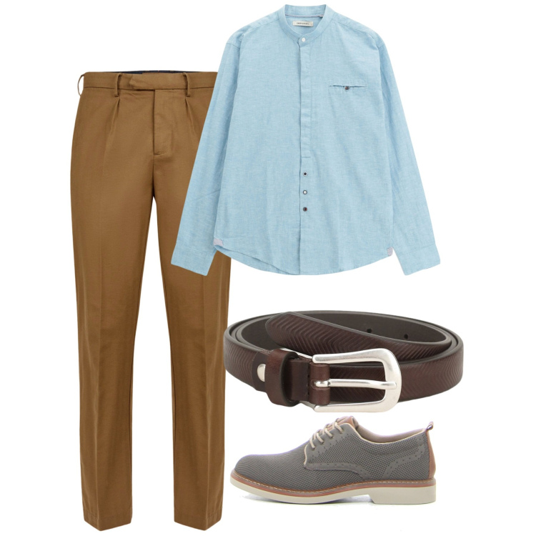 Outfit uomo - Giugno. Stile Casual per Tutti i giorni. Abbinamento con camicie, cinture, pantaloni, scarpe stringate.