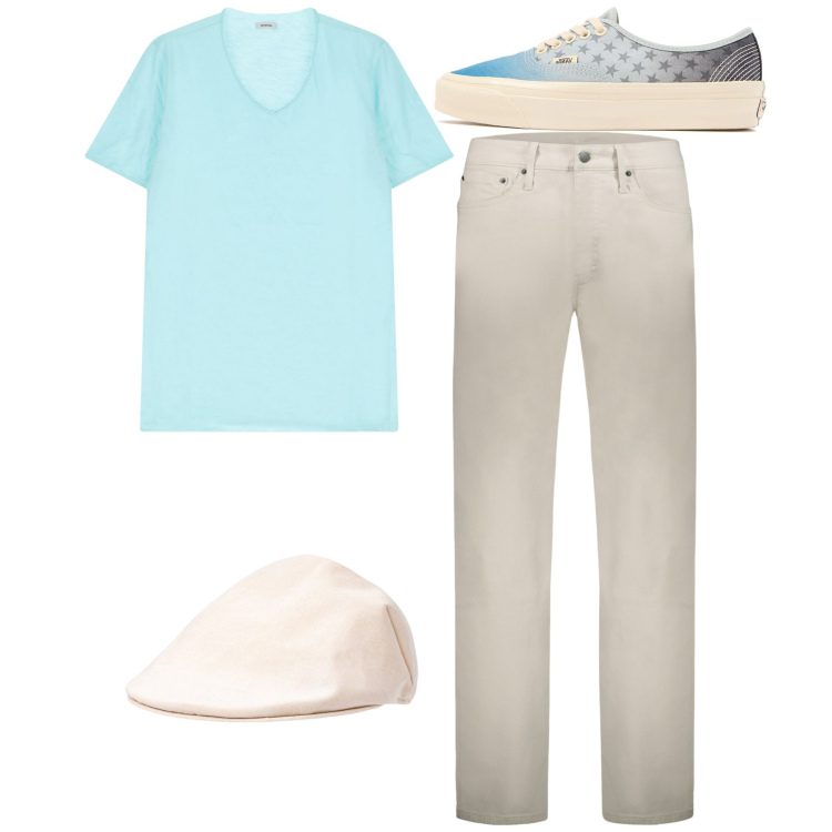 Outfit uomo - City. Stile Casual per Tutti i giorni. Abbinamento con t-shirt, pantaloni, cappelli e berretti, sneakers.