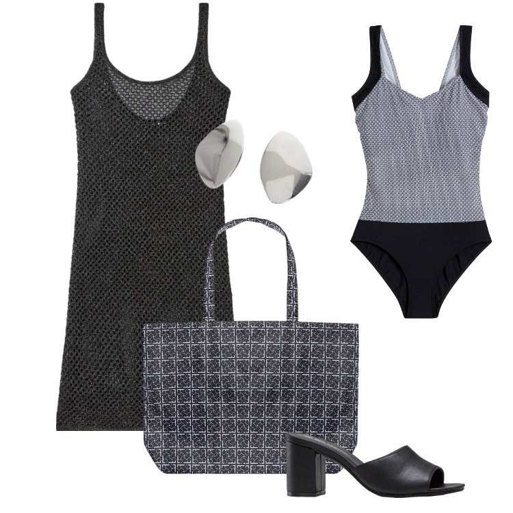 Outfit donna - Total look #2192807. Stile Boho per Mare. Abbinamento con ciabatte, costumi interi, vestiti, orecchini, shopping bag.