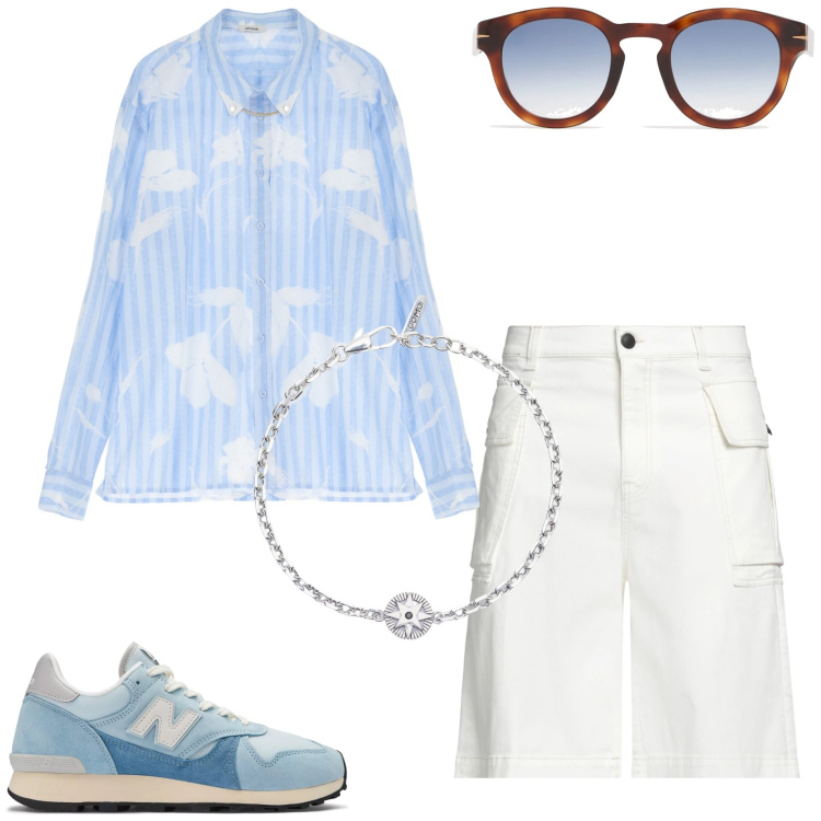 Outfit uomo - Apericena al lago. Stile Urban per Serata speciale. Abbinamento con shorts, braccialetti, sneakers, camicie, occhiali da sole.