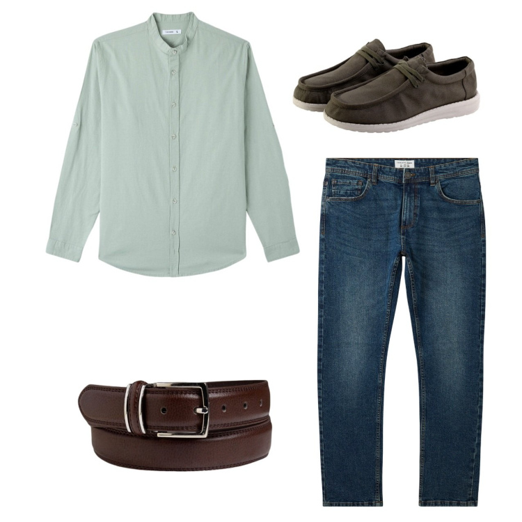 Outfit uomo - City. Stile Casual per Tutti i giorni. Abbinamento con camicie, jeans, scarpe stringate, cinture.