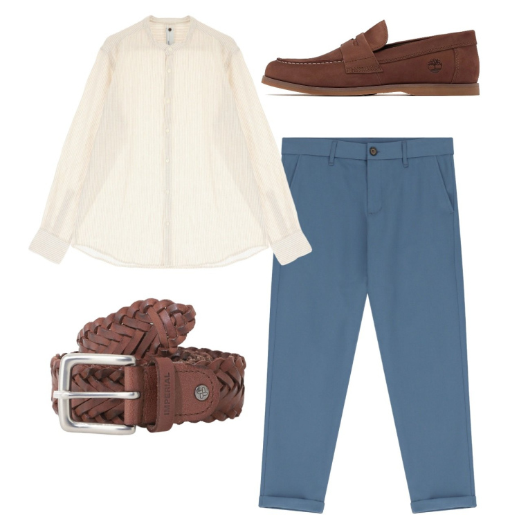 Outfit uomo - City. Stile Casual per Tutti i giorni. Abbinamento con camicie, cinture, pantaloni chino, scarpe stringate.