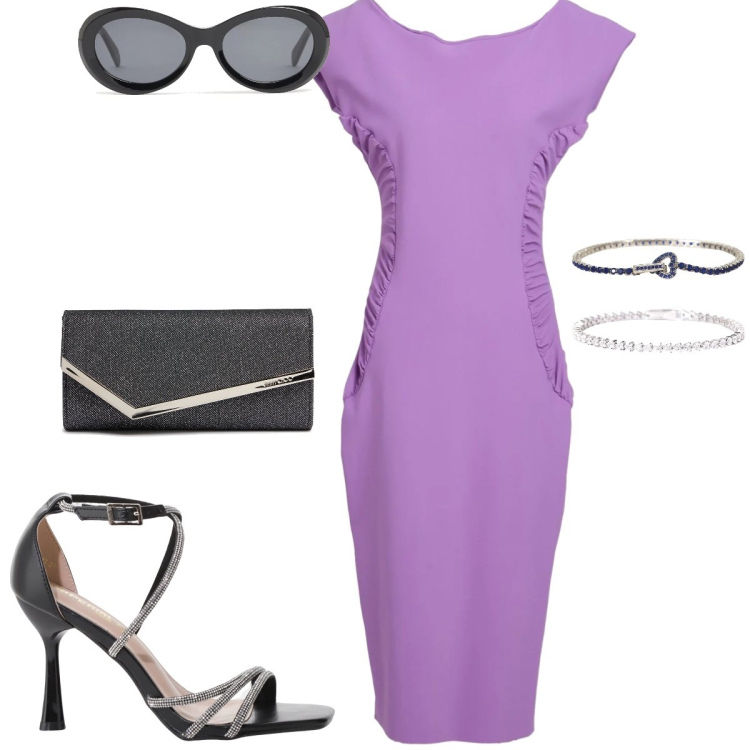 Outfit donna - Total look #2192877. Stile Chic per Cerimonia. Abbinamento con vestiti midi/longuette, braccialetti, braccialetti, sandali col tacco, pochette, occhiali da sole.