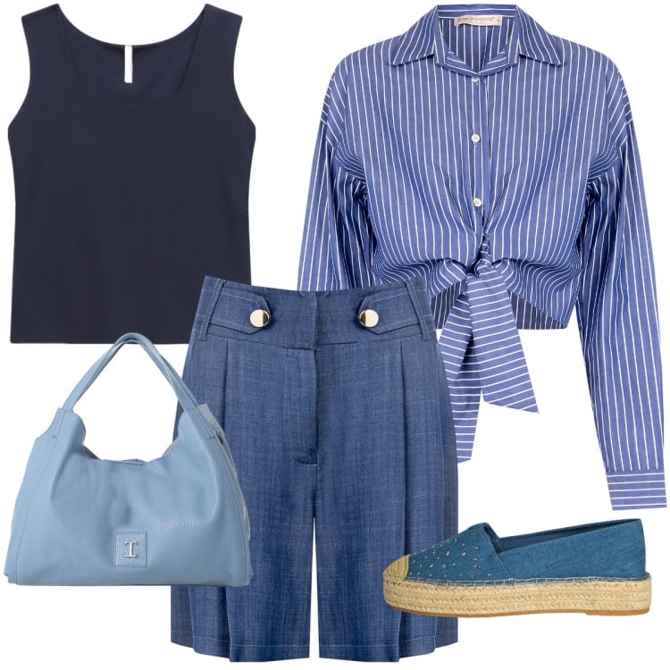 Outfit donna - Si parte per le ferie. Stile Casual chic per Tutti i giorni. Abbinamento con espadrillas, bermuda, camicie, canottiere, pochette.