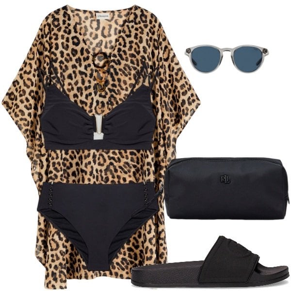 Outfit donna - Total look #2192946. Stile Casual per Mare. Abbinamento con vestiti da spiaggia, occhiali da sole, pochette, bikini, ciabatte.