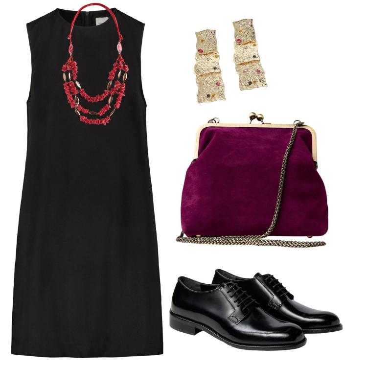 Outfit donna - Mocassino anche d\'estate. per Serata fuori. Abbinamento con orecchini, collane, vestiti a tubino, clutch, scarpe stringate.