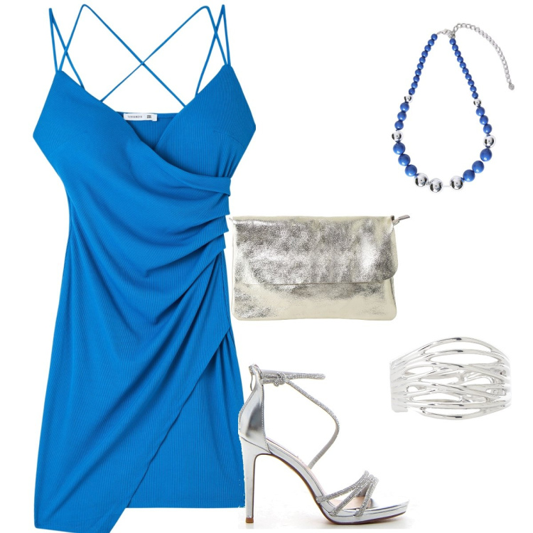 Outfit donna - Vamos a bailar. Stile Glamour per Serata fuori. Abbinamento con vestiti, borse a tracolla, braccialetti, sandali col tacco, collane.