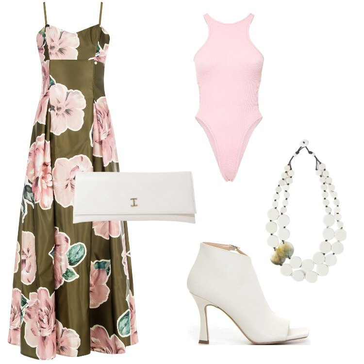Outfit donna - Total look #2193082-2. Stile Boho per Serata fuori. Abbinamento con vestiti lunghi, pochette, sandali col tacco, costumi interi, ciondoli.