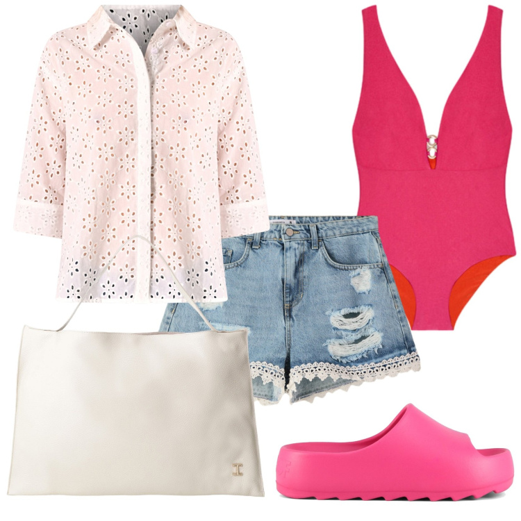 Outfit donna - On holiday!!!. Stile Casual per Mare. Abbinamento con shorts, camicie, borse a spalla, costumi interi, ciabatte.