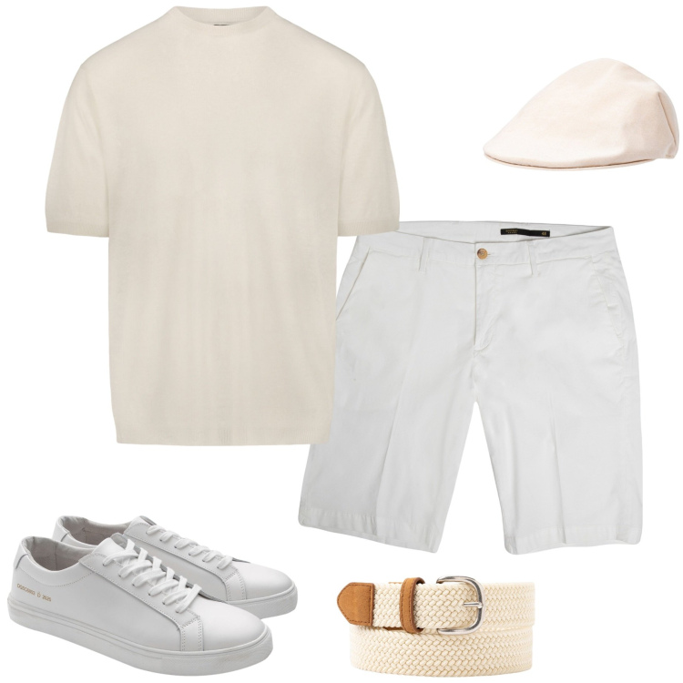 Outfit uomo - In città. Stile Urban per Tutti i giorni. Abbinamento con cappelli e berretti, t-shirt, cinture, bermuda, sneakers.