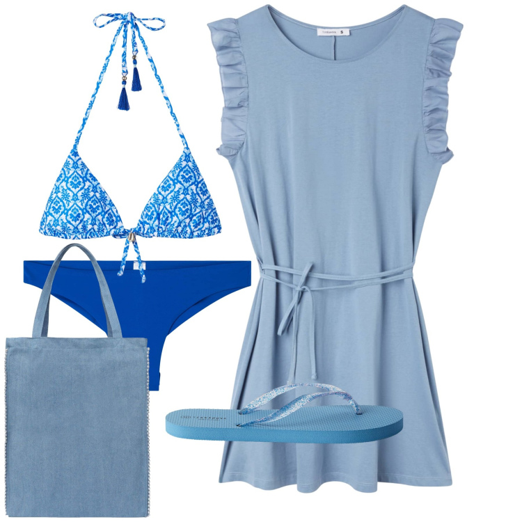 Outfit donna - Mare. Stile Bon Ton per Mare. Abbinamento con borse tote, infradito, bikini, vestiti, bikini.