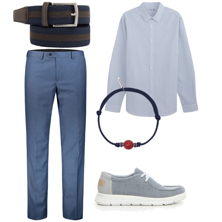 Outfit uomo - Aria fresca. per Serata speciale. Abbinamento con camicie, braccialetti, pantaloni, scarpe stringate, cinture.