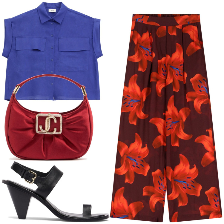 Outfit donna - Total look #2193334. Stile Casual per Ufficio. Abbinamento con camicie a manica corta, pantaloni, sandali in pelle, borse a mano.