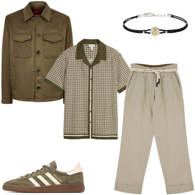 Outfit uomo - La camicia ... non fa una piega!. Stile Trendy per Serata speciale. Abbinamento con camicie a manica corta, braccialetti, pantaloni chino, giacche, sneakers.