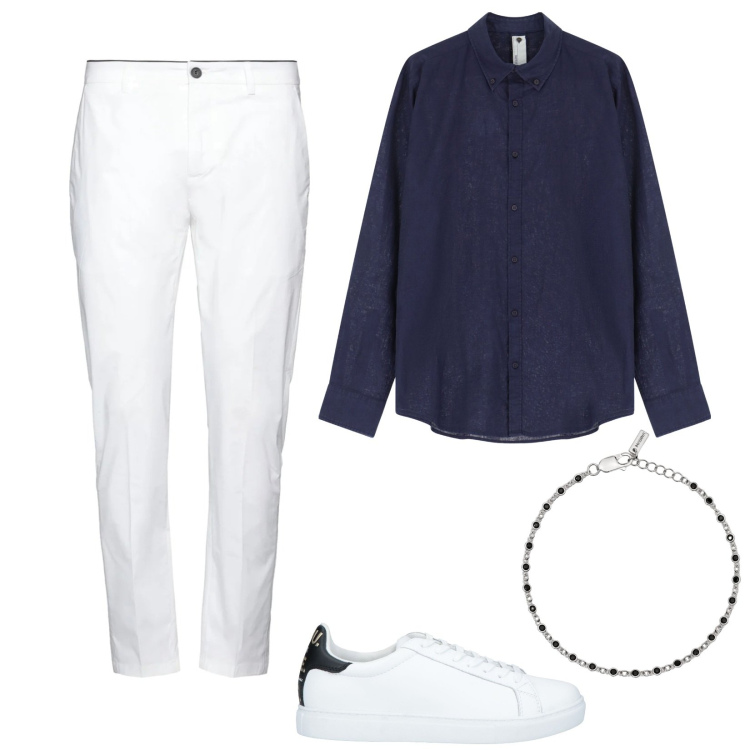 Outfit uomo - Cerimonia informale. Stile Business/Elegante per Cerimonia. Abbinamento con sneakers, pantaloni chino, braccialetti, camicie.