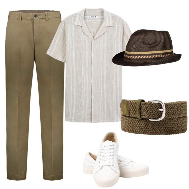 Outfit uomo - Fibre naturali. Stile Casual per Tutti i giorni. Abbinamento con camicie a manica corta, pantaloni, sneakers, cinture, cappelli.