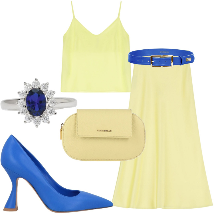 Outfit donna - Total look #2193469. Stile Bon Ton per Serata fuori. Abbinamento con décolleté, borse a mano, anelli, cinture, gonne lunghe, canottiere.