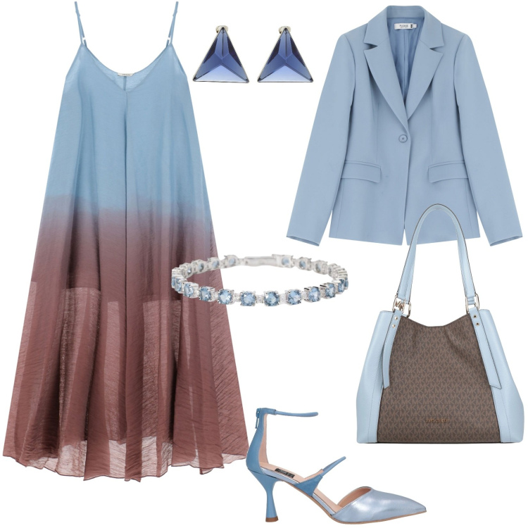 Outfit donna - Cerimonia. Stile Chic per Cerimonia. Abbinamento con borse a mano, décolleté, orecchini, braccialetti, blazer, vestiti lunghi.