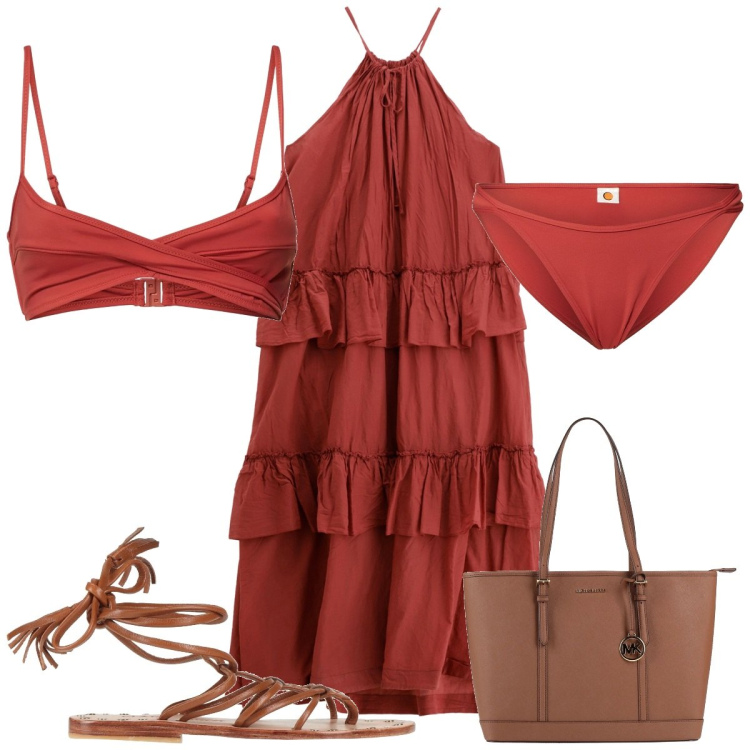 Outfit donna - Total look #2193754. Stile Etnico per Mare. Abbinamento con infradito, borse a spalla, vestiti lunghi, bikini, bikini.