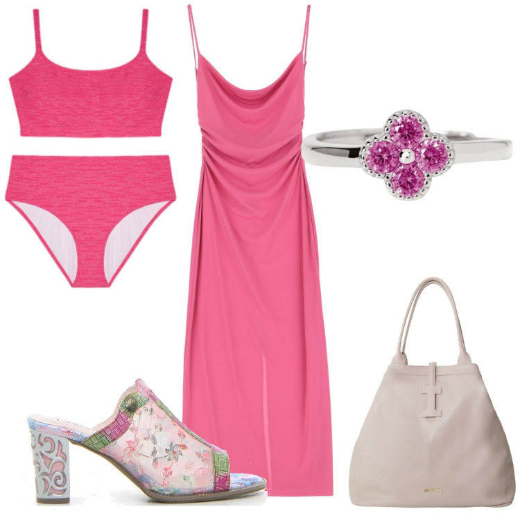 Outfit donna - Total look #2193755. Stile Trendy per Mare. Abbinamento con anelli, vestiti, borse tote, bikini, sabot.