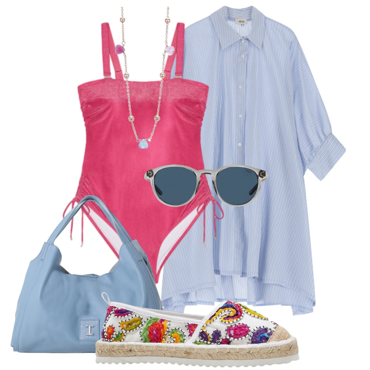 Outfit donna - Total look #2193792. Stile Basic per Mare. Abbinamento con espadrillas, collane, pochette, vestiti, occhiali da sole, costumi interi.