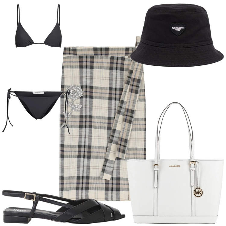 Outfit donna - Total look #2193815. Stile Trendy per Mare. Abbinamento con borse a spalla, sandali, gonne longuette, cappelli, bikini.