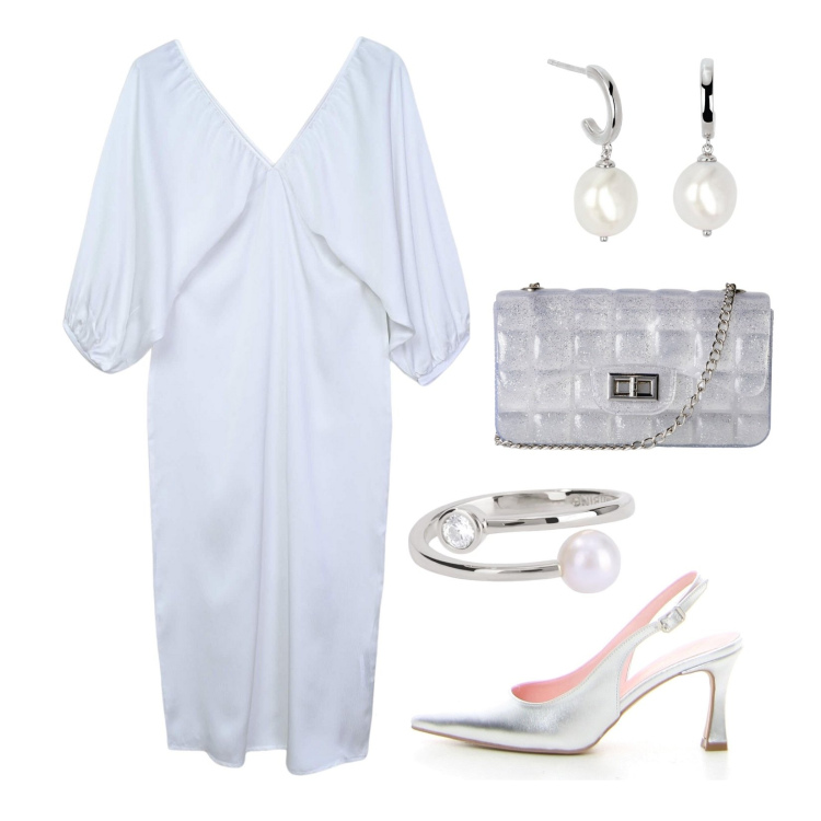 Outfit donna - Bianco sinonimo di raffinatezza!. Stile Glamour per Cerimonia. Abbinamento con vestiti lunghi, borse a tracolla, orecchini, anelli, décolleté.