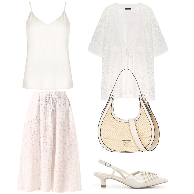 Outfit donna - Pizzo bianco. Stile Romantica per Serata fuori. Abbinamento con borse a mano, top, gonne longuette, blazer, décolleté.