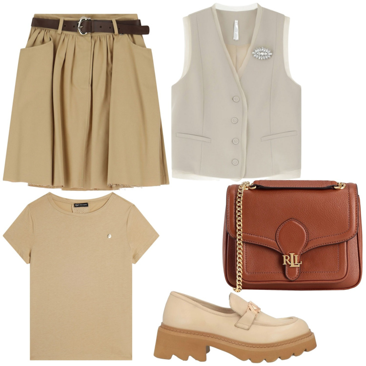 Outfit donna - Light academia. Stile Vintage retrò per Scuola/Università. Abbinamento con mocassini, borse a spalla, gilet, minigonne, t-shirt.