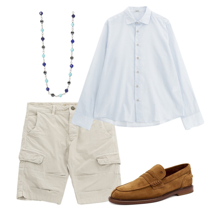 Outfit uomo - Cargo. Stile Casual per Tutti i giorni. Abbinamento con collane, bermuda, camicie, scarpe stringate.