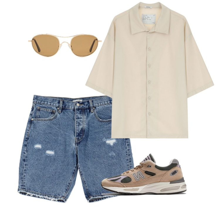 Outfit uomo - Casual june. Stile Casual per Tutti i giorni. Abbinamento con sneakers, bermuda, camicie, occhiali da sole.