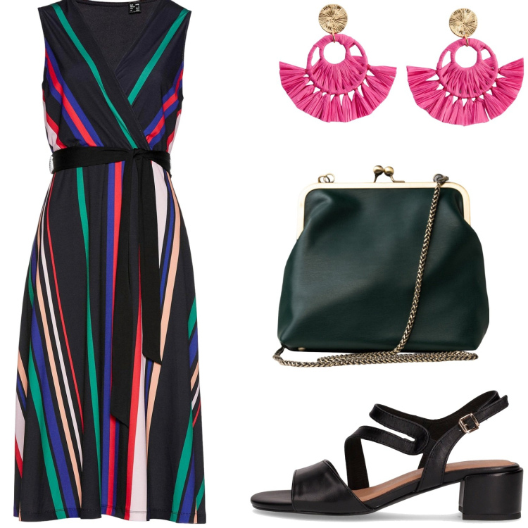 Outfit donna - Total look #2193935. Stile Casual per Tutti i giorni. Abbinamento con vestiti, orecchini, clutch, sandali col tacco.