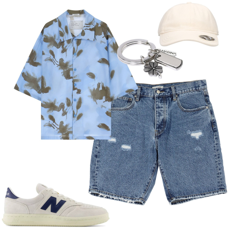 Outfit uomo - Total look #2193946. Stile Casual per Tutti i giorni. Abbinamento con portachiavi, sneakers, bermuda, camicie a manica corta, cappelli con visiera.