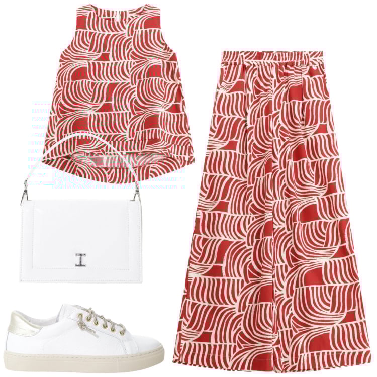Outfit donna - Imperial. Stile Casual chic per Tutti i giorni. Abbinamento con pantaloni, top, sneakers, borse a tracolla.