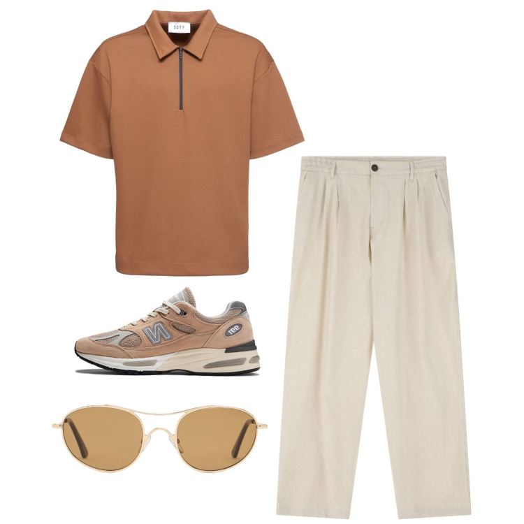Outfit uomo - Total look. Stile Casual per Tutti i giorni. Abbinamento con sneakers, pantaloni, occhiali da sole, polo.
