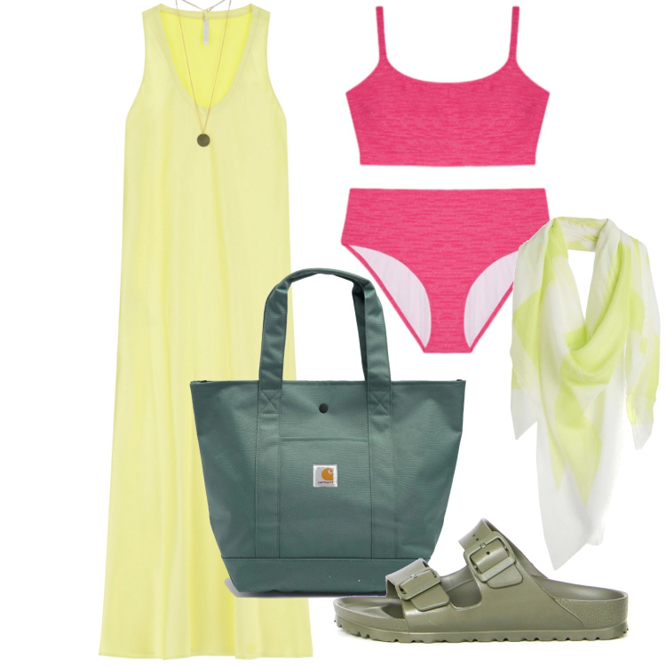 Outfit donna - Positano. Stile Etnico per Mare. Abbinamento con sciarpe, vestiti lunghi, bikini, ciabatte, borse tote.